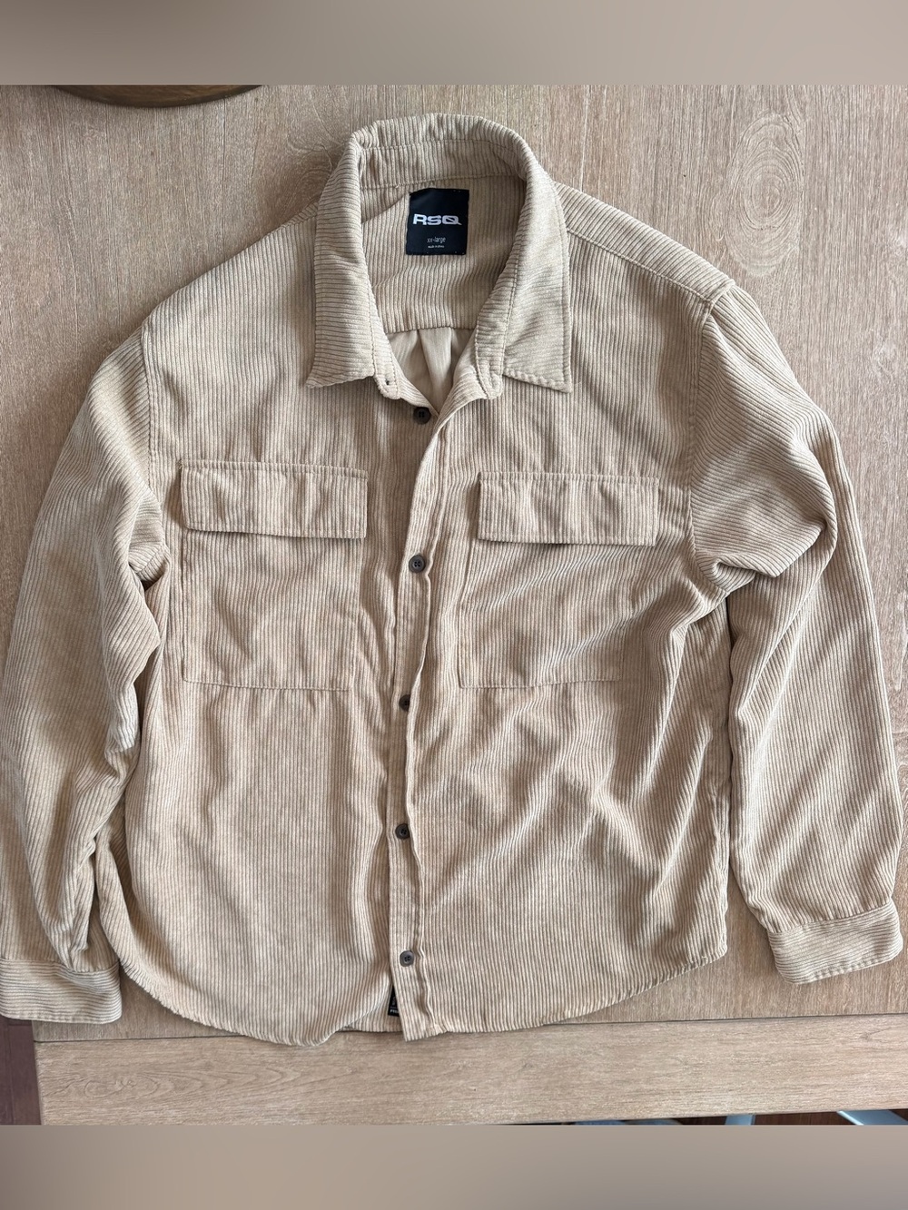 RSQ Men’s XXL Light Tan Corduroy Oversized Button Up Shirt Shacket